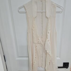 Maurices Ivory Sleeveless Lace Cardigan